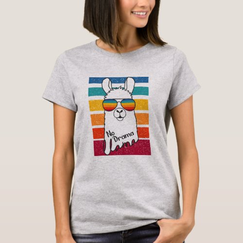 Llama Wearing Sunglasses With Colorful Strips T_Shirt
