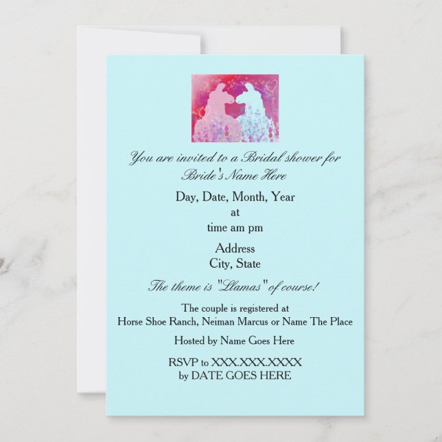 Llama Wedding Bridal Shower Invitation (Front)