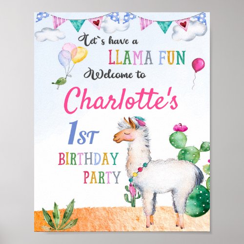 Llama welcome party sign Alpaca poster