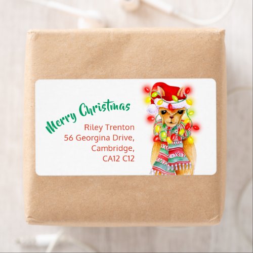 Llama whimsy watercolor merry christmas reply label