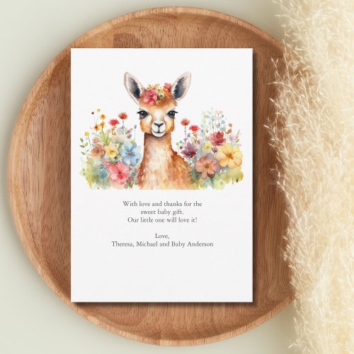 Llama Wildflowers Baby Shower Thank you card