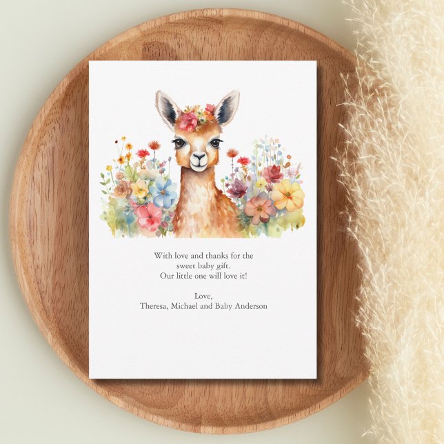 Llama Wildflowers Baby Shower Thank you card (Baby Llama Watercolor Wildflowers Baby Shower New baby gift thank you card)