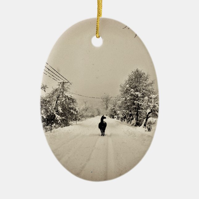 llama winter ceramic ornament (Front)