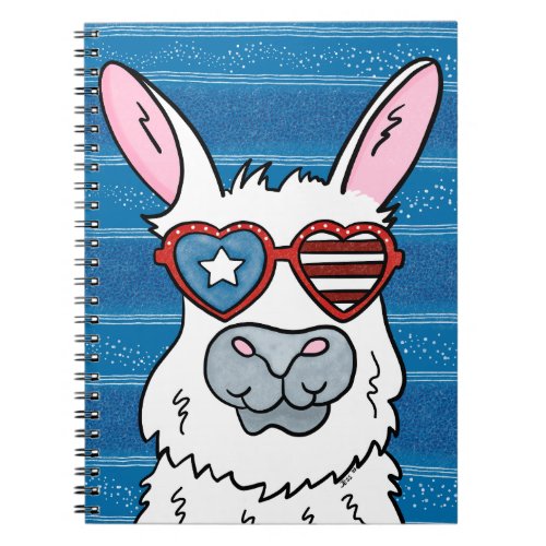 Llama with American Flag Heart Shaped Glasses Cute Notebook