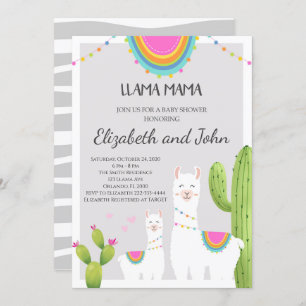 Llama With Cactus Baby Shower Invitation