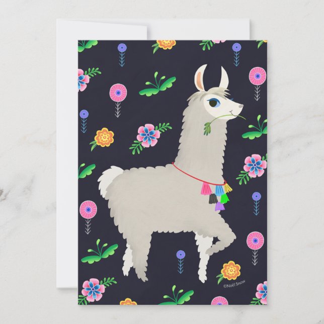 Llama with Flowers DIY Blank Invitation (Front)