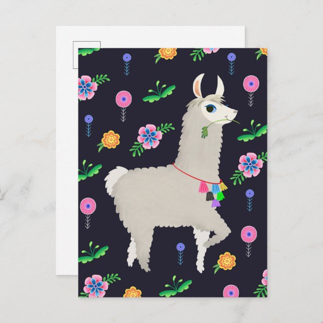 Llama with Flowers Postcard (Front/Back)
