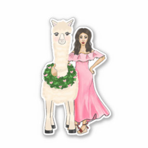 Llama with Heart Wreath and Female Drawing Sticker