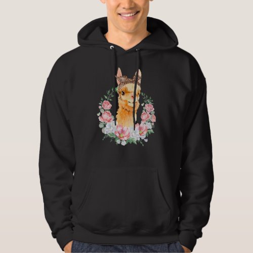 Llama With Leopard Headband Boho Flower Cute Llama Hoodie