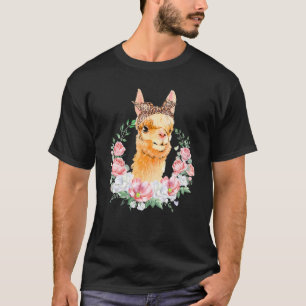 Llama With Leopard Headband Boho Flower Cute Llama T-Shirt