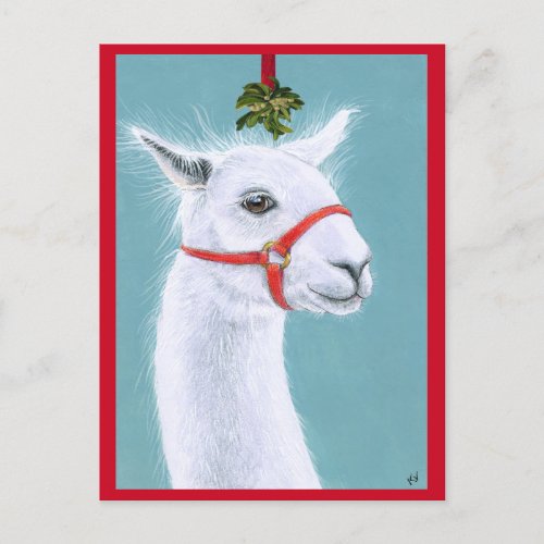 Llama with Mistletoe Christmas Holiday post card