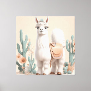 Llama with Saddle in the Desert Canvas Print