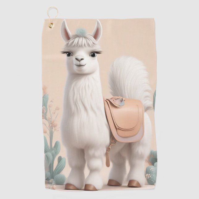 Llama with Saddle in the Desert Golf Towel (Front)