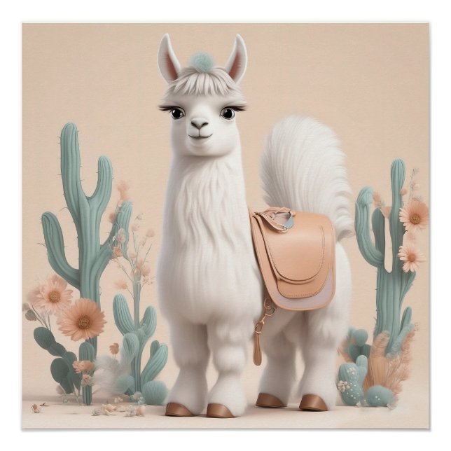Llama with Saddle in the Desert Poster (Front)