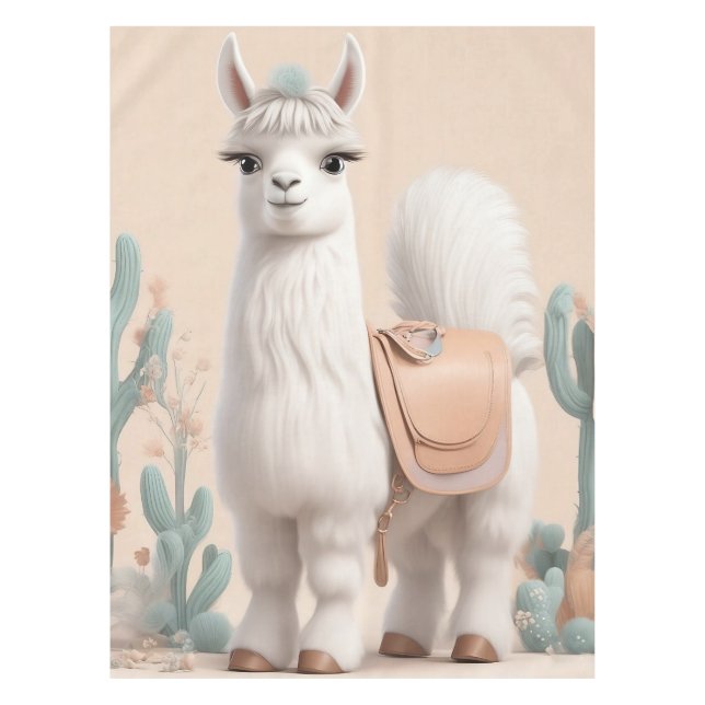 Llama with Saddle in the Desert Tablecloth (Front)