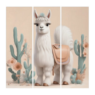 Llama with Saddle in the Desert Triptych
