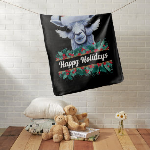 Llama With Santa Hat And Text Baby Blanket