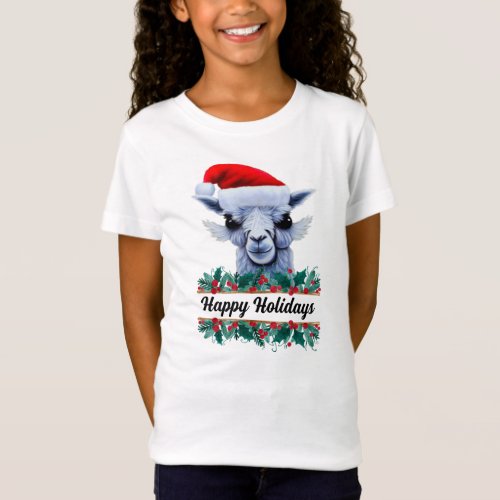 Llama With Santa Hat And Text T_Shirt