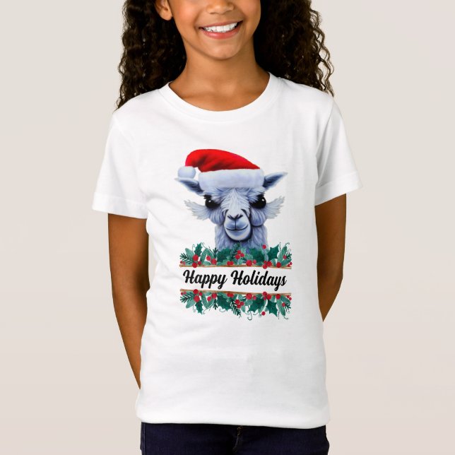 Llama With Santa Hat And Text T-Shirt (Front)