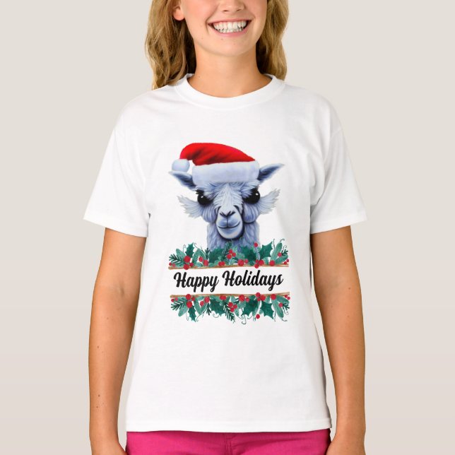 Llama With Santa Hat And Text T-Shirt (Front)