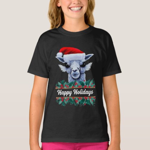 Llama With Santa Hat And Text T_Shirt