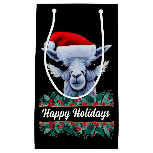 Llama With Santa Hat  Small Gift Bag (Front)
