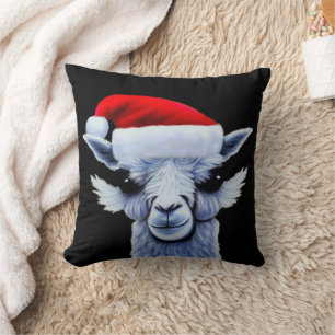 Llama With Santa Hat Throw Pillow