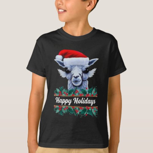 Llama With Santa Hat With Text T_Shirt