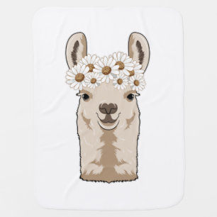 Llama with white Blossoms Baby Blanket