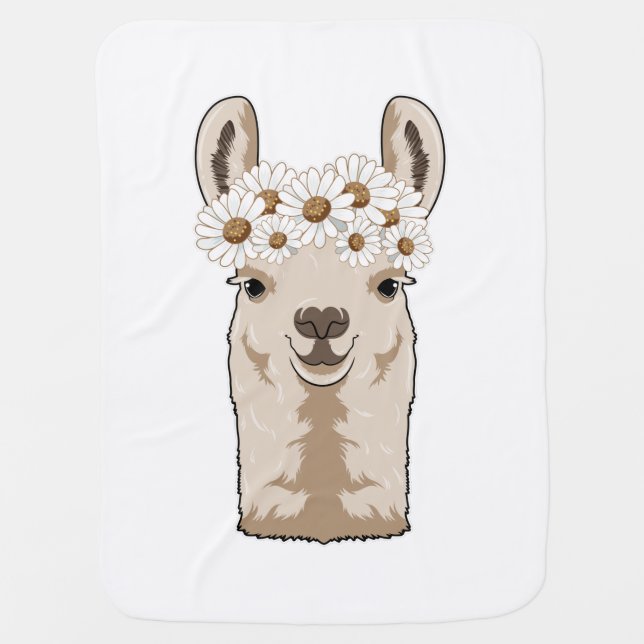 Llama with white Blossoms Baby Blanket (Front)