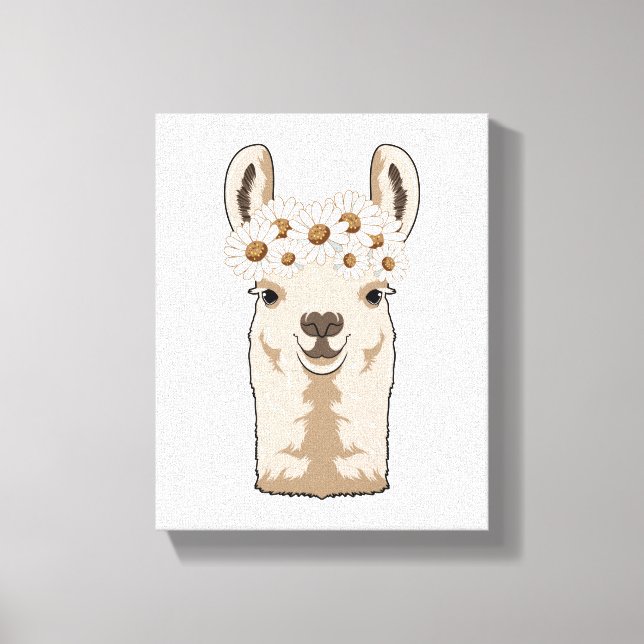 Llama with white Blossoms Canvas Print (Front)