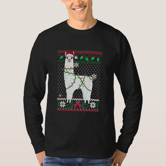 Llama With Xmas Lights Ugly Christmas Sweater (Front)