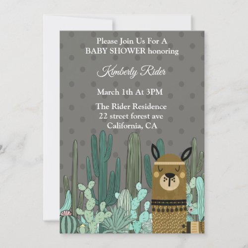 Llama Woodland Baby Shower Invitations