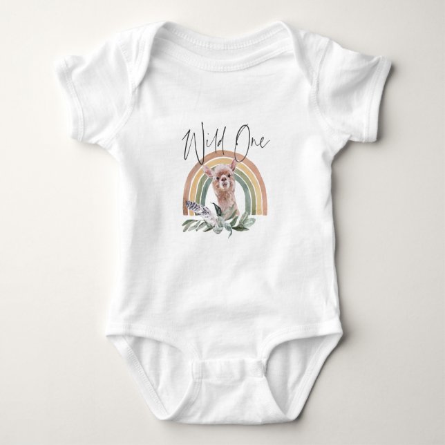 Llama | Woodland Forest Animals 1st Birthday Baby Bodysuit (Front)