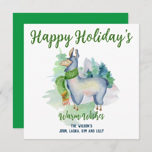 Llama Wreath Watercolor Happy Holidays Custom  Card