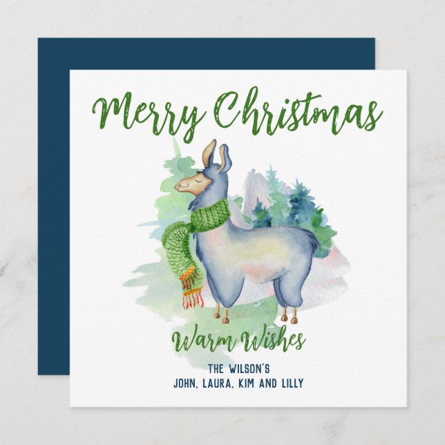 Llama Wreath Watercolor Merry Christmas Custom  Note Card (Front/Back)