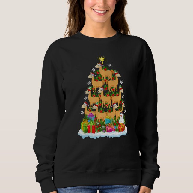Llama  Xmas Holiday  Llama Christmas Tree Sweatshirt (Front)