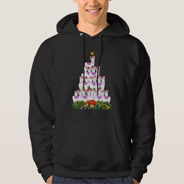 Llama  Xmas Lights Santa Llama Christmas Tree Hoodie (Front)