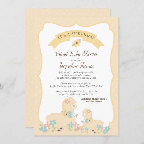 Llama Yellow Gender Neutral Virtual Baby Shower Invitation