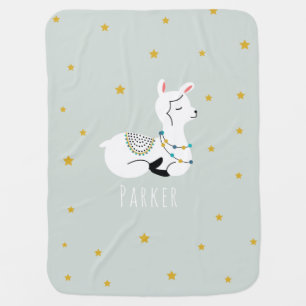 Llama Yellow Stars Blue Baby Blanket