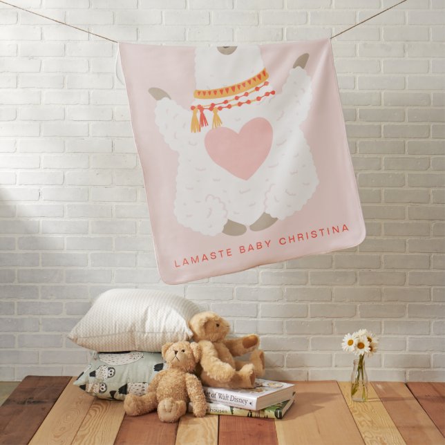 Llama Yoga Lamaste Personalized Girl Baby Blanket (In Situ)