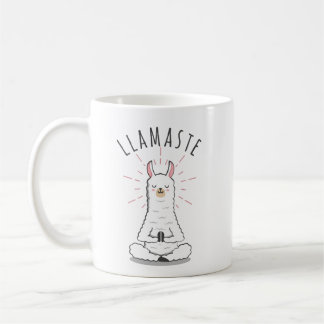Llama yoga pose with llamaste coffee mug