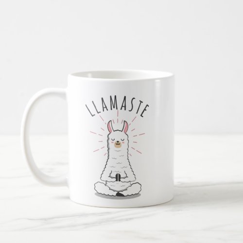 Llama yoga pose with llamaste coffee mug