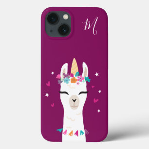 Llamacorn Kawaii Cartoon Unicorn Llama Monogram iPhone 13 Case