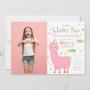 Llamacorn Photo Pink Llama Birthday Invitation