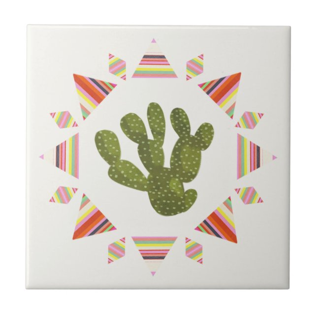 Llamarama Collection | Cactus Circle Ceramic Tile (Front)