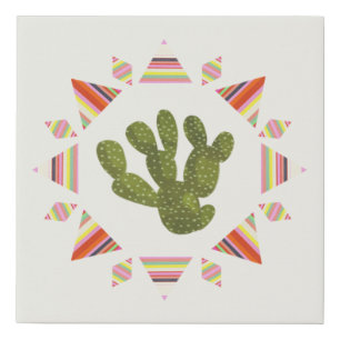 Llamarama Collection Cactus Circle Faux Canvas Print