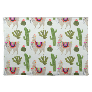 Llamarama Collection   Cactus & Llama Pattern Cloth Placemat