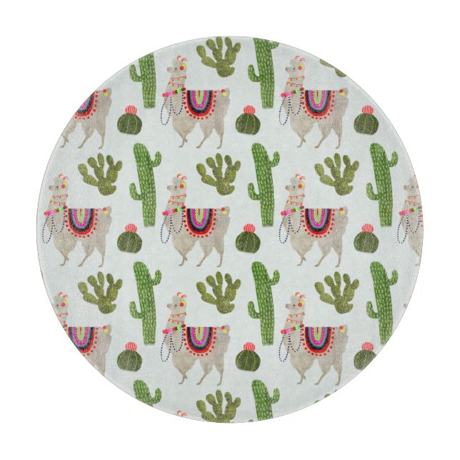 Llamarama Collection | Cactus & Llama Pattern Cutting Board (Front)