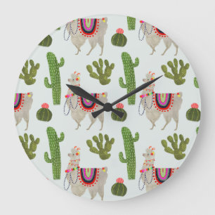 Llamarama Collection   Cactus & Llama Pattern Large Clock